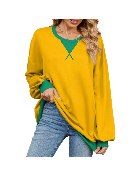 Autumn and winter contrasting round neck loose long sleeved sweatshirt jacket for women