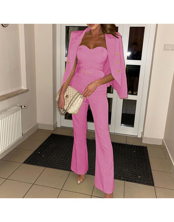 Fall new fashion long-sleeved small suit pants jumpsuit suit two-piece set