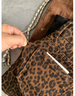 Double-button fashionable fashionable leopard print spicy girl denim shorts female fall new Slim stretch versatile hot pants