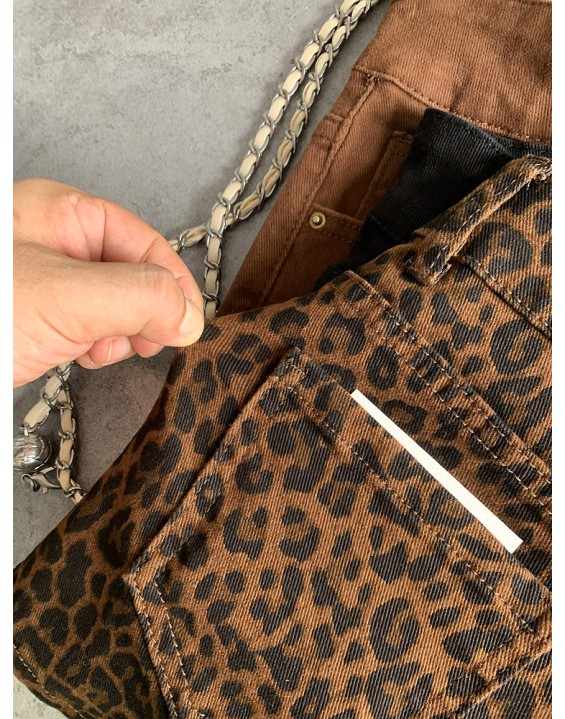 Double-button fashionable fashionable leopard print spicy girl denim shorts female fall new Slim stretch versatile hot pants