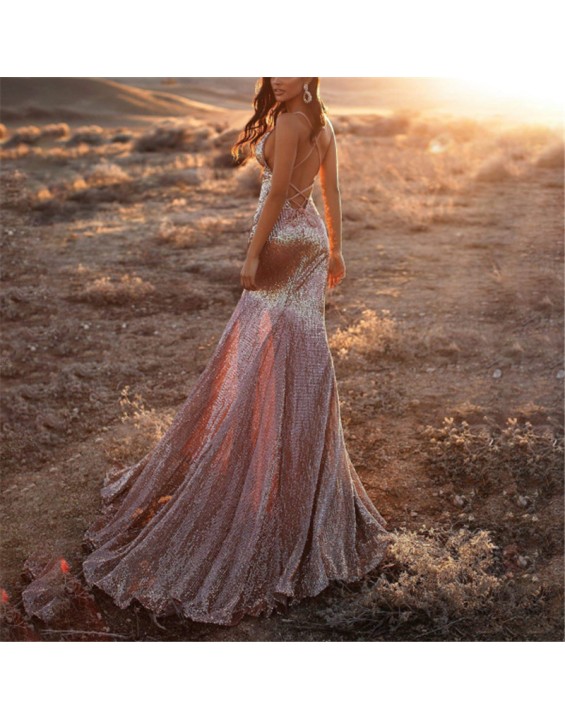 2024 New Women's Dresses Sexy Sequins Fishtail Split Package Hip Sling Dresses