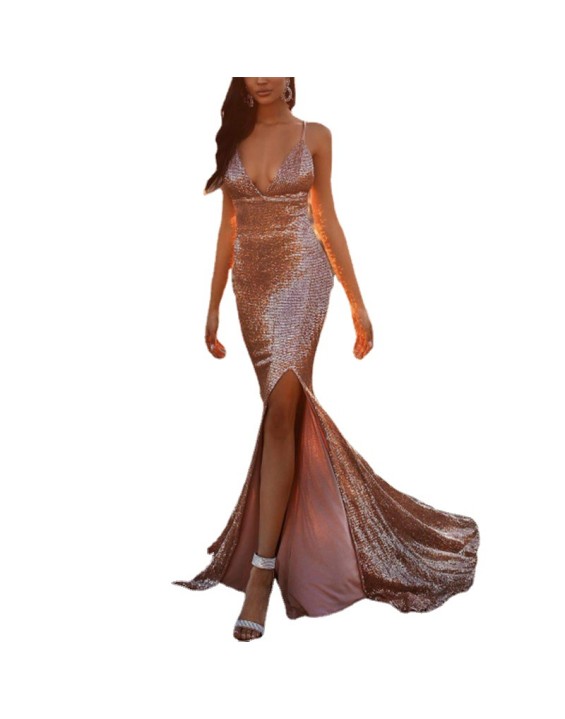 2024 New Women's Dresses Sexy Sequins Fishtail Split Package Hip Sling Dresses