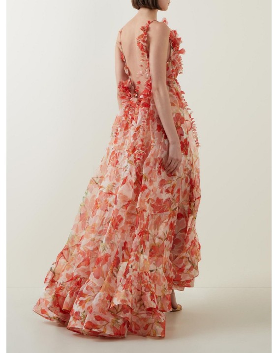 New spring and summer strapless V-neck women's halter print fairy long temperament evening dresses