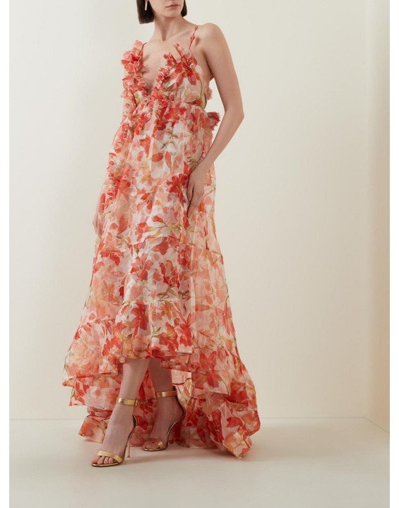 New spring and summer strapless V-neck women's halter print fairy long temperament evening dresses