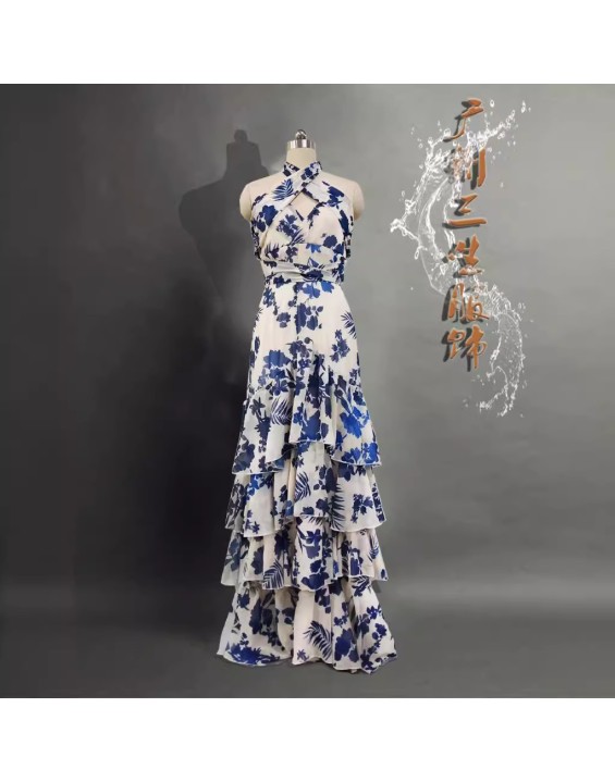 Summer New Boho Vacation Style Strappy Lolita Big Swing Dress Printed