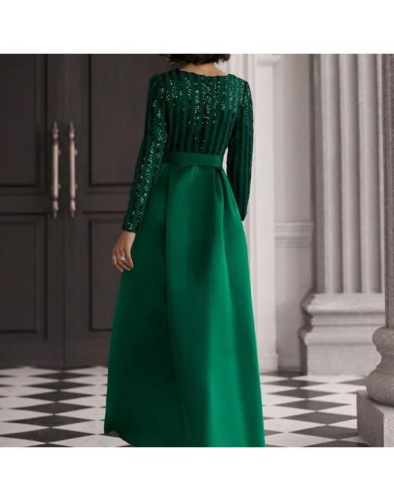 New sequins temperament commuter solid color mid-waist beaded host banquet dress evening dresses