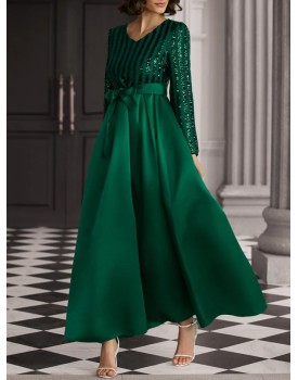 New sequins temperament commuter solid color mid-waist beaded host banquet dress evening dresses