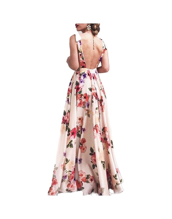 Women's 2024 new spring and summer leaky back printed large swing sleeveless halter dresses