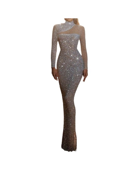 New women's independent station dress hollow strapless bustier Slim mesh sequin dresses