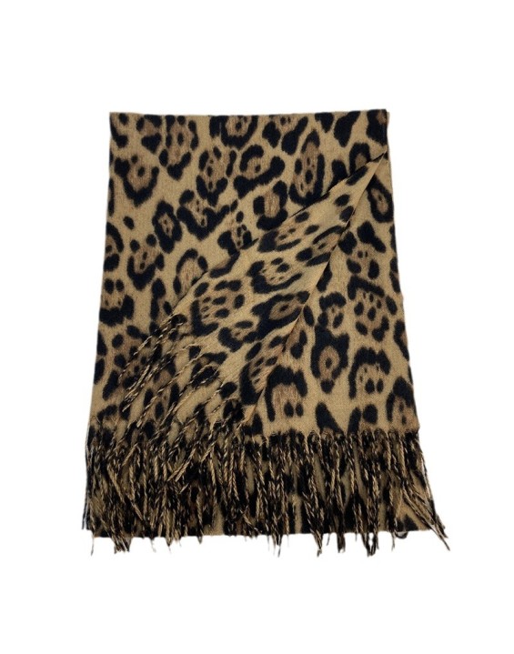 Leopard scarf women's fall and winter classic thickened faux cashmere printed tassel shawl versatile warm scarf