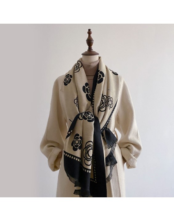 Explosive camellia imitation cashmere scarf women's decorative double-sided shawl long section jacquard hundred with warmth