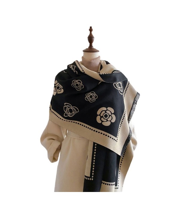 Explosive camellia imitation cashmere scarf women's decorative double-sided shawl long section jacquard hundred with warmth