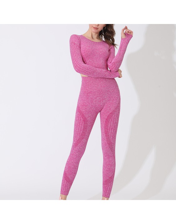 Pink fitness sports suit personality breathable tight high elasticity yoga clothing simple solid color sportswear