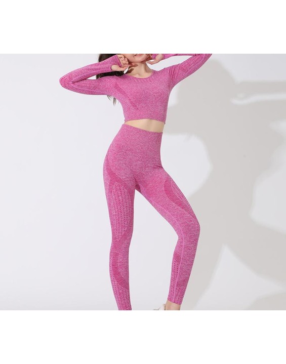 Pink fitness sports suit personality breathable tight high elasticity yoga clothing simple solid color sportswear