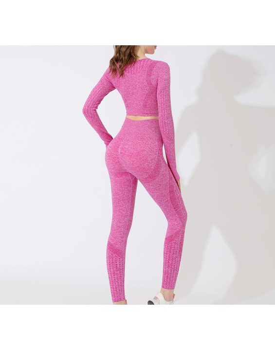 Pink fitness sports suit personality breathable tight high elasticity yoga clothing simple solid color sportswear