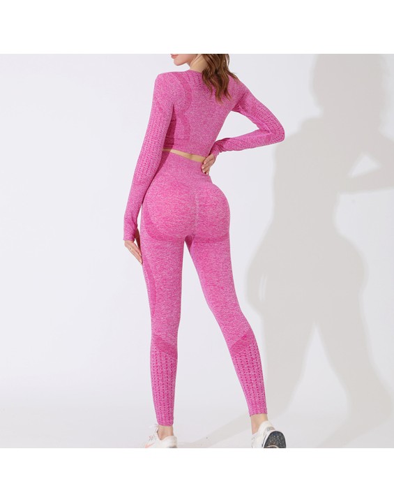 Pink fitness sports suit personality breathable tight high elasticity yoga clothing simple solid color sportswear
