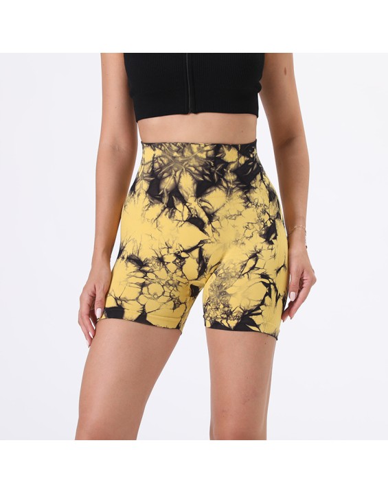 Summer thin nylon tie-dye shorts high waist stretch peach buttocks yoga pants personalized fitness sports bottoms