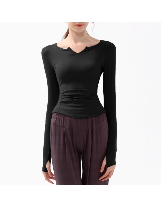 New spring and fall V-neck sports tops yoga clothing long-sleeved T-shirt running professional quick-drying nude Slim fitness clothing women