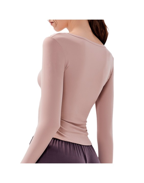 New spring and fall V-neck sports tops yoga clothing long-sleeved T-shirt running professional quick-drying nude Slim fitness clothing women