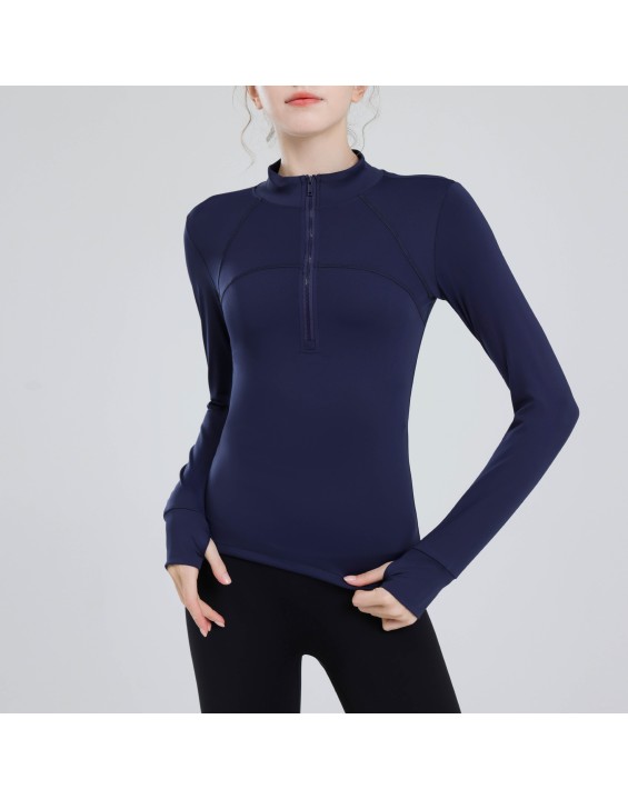 Padded half-zipper yoga clothing women long-sleeved outer wear outdoor morning running sports tops training fitness clothing winter new
