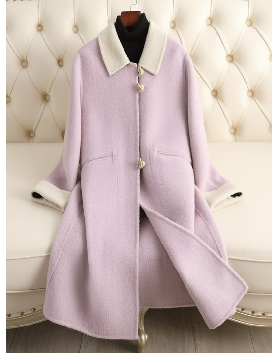 Fall and winter new double-sided tweed cashmere coat women in long fashion loose wool tweed jacket