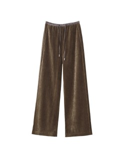 Golden Velvet Straight Pants Women Drawstring Narrow Wide Leg Skinny Premium Feeling Morandi Color Lengthened Tall Drag Pants