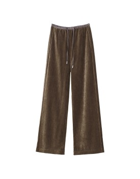 Golden Velvet Straight Pants Women Drawstring Narrow Wide Leg Skinny Premium Feeling Morandi Color Lengthened Tall Drag Pants