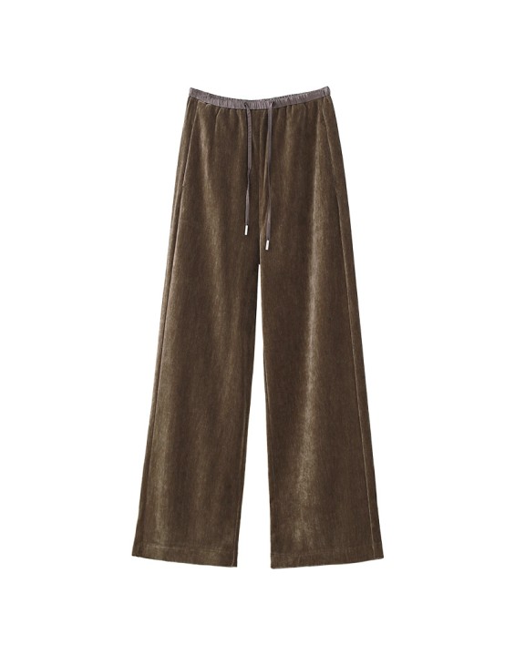 Golden Velvet Straight Pants Women Drawstring Narrow Wide Leg Skinny Premium Feeling Morandi Color Lengthened Tall Drag Pants