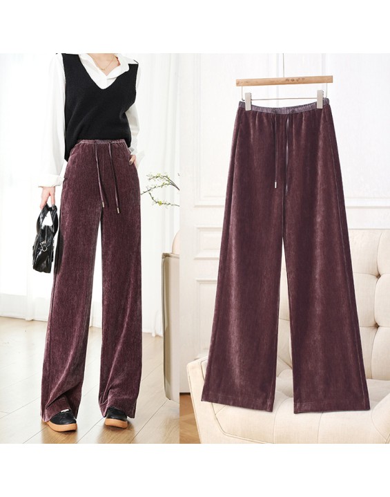 Golden Velvet Straight Pants Women Drawstring Narrow Wide Leg Skinny Premium Feeling Morandi Color Lengthened Tall Drag Pants