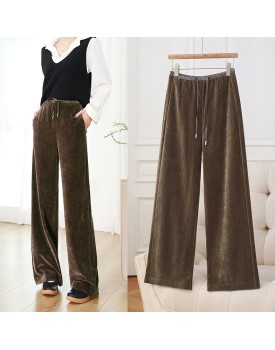 Golden Velvet Straight Pants Women Drawstring Narrow Wide Leg Skinny Premium Feeling Morandi Color Lengthened Tall Drag Pants