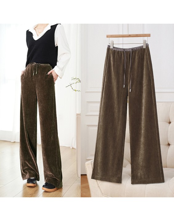 Golden Velvet Straight Pants Women Drawstring Narrow Wide Leg Skinny Premium Feeling Morandi Color Lengthened Tall Drag Pants