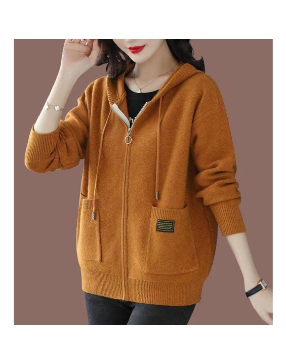 [Special Offers] Hooded sweater cardigan jacket for women's autumn wear 2024 new style fashionable outer zipper hooded knitted sweater top