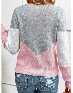 [Special Offers]Sweater autumn winter contrasting round neck pullover with hollow out slim fit long sleeved thin design
