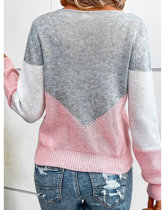 [Special Offers]Sweater autumn winter contrasting round neck pullover with hollow out slim fit long sleeved thin design