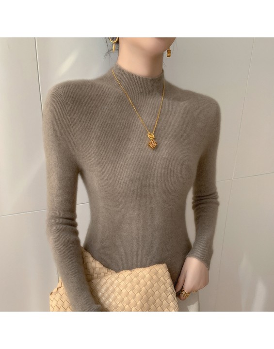 [Hot Sale] Seamless semi high neck soft glutinous cashmere sweater for women, slim fit and slimming sweater, knitted base sweater