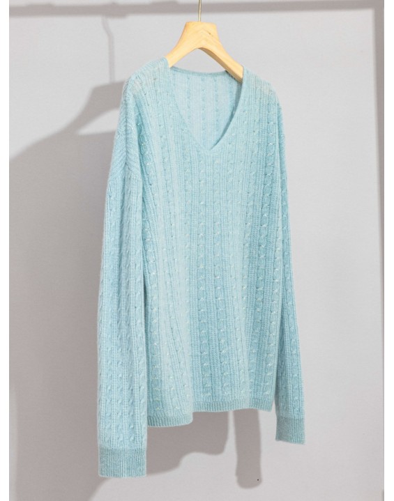 [New Product Launch] Cashmere sweater with crystal inlay for women, loose V-neck versatile base shirt, long sleeved sweater, autumn and winter coat
