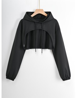 [Special Offers] Thin hooded short sleeved jacket with exposed belly button, sports hoodie