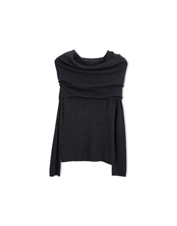 [Special Offers] Gentle style one shoulder Yangtze yarn knitted sweater for women in autumn, slim fit, high-end feeling, pleated off shoulder top