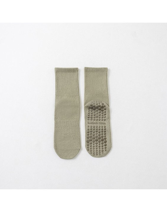 Yoga socks, mid tube socks, pure cotton anti slip silicone indoor fitness Pilates women's long socks, sports socks