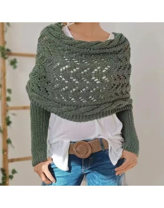 [Special Offers] Autumn and winter Meilun shawl knitted with a high-end feel, hollowed out and elongated double sleeves, draped over women's shoulders