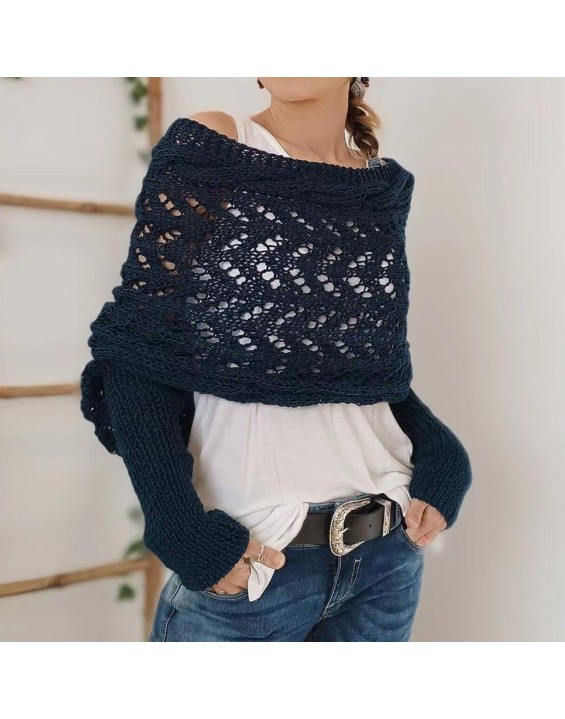 [Special Offers] Autumn and winter Meilun shawl knitted with a high-end feel, hollowed out and elongated double sleeves, draped over women's shoulders