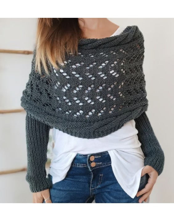 [Special Offers] Autumn and winter Meilun shawl knitted with a high-end feel, hollowed out and elongated double sleeves, draped over women's shoulders