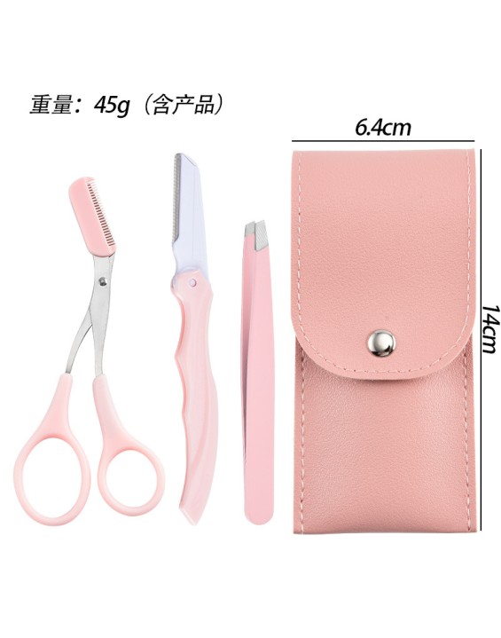 Three-piece portable folding safety eyebrow comb scissors bevel beauty tool eyebrow trimmer eyebrow clip set