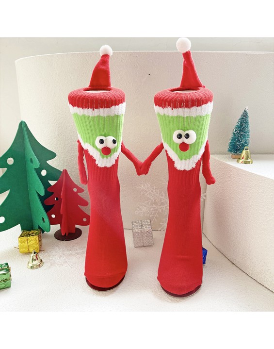Big red magnetic Christmas hand socks female couple New Year long tube cotton