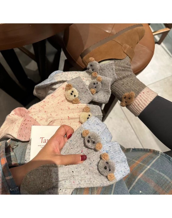 New wool warm padded Teddy dog doll socks in autumn and winter