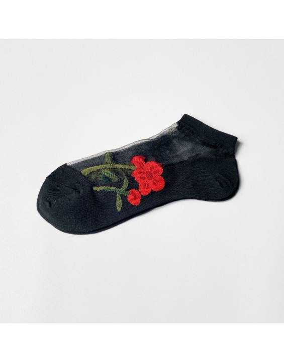Ladies short tube crystal stockings spring and summer thin embroidered glass stockings non-slip socks