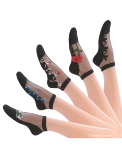 Ladies short tube crystal stockings spring and summer thin embroidered glass stockings non-slip socks