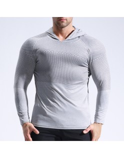 Running, bodybuilding, sweating and quick drying clothes, tight fitting long sleeved hooded fitness suit for men