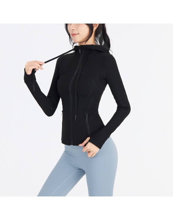 Autumn/Winter Yoga Suit Women's Hooded Jacket Sports Quick Drying Coat Slim Fit Long sleeved Sports Suit Top Equipment Fitness Suit
