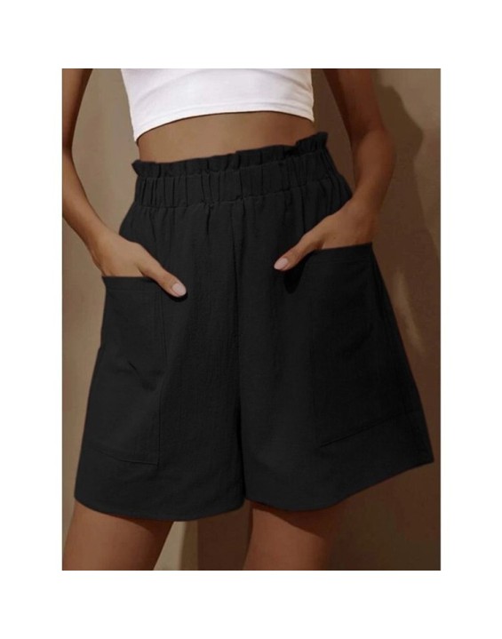2024 New Women's Cotton and Linen Pod High Waist Shorts Fashion Wide Leg Casual Shorts